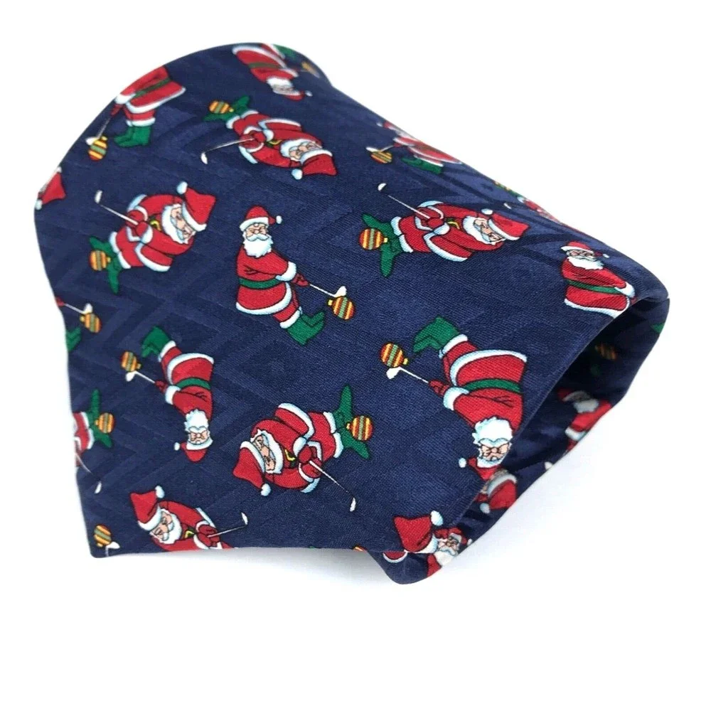 Cape Cod Neckwear Santa Claus Playing Golf CHRISTMAS🎄Tie Holiday Blue Necktie